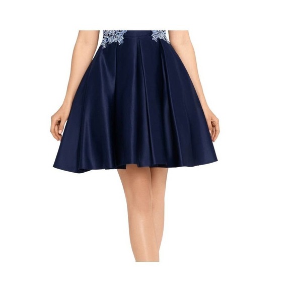 Prom Dress Blondie Nites Navy Blue Fit & Flare Applique Formal Prom Dress Size 9 - Picture 4 of 12